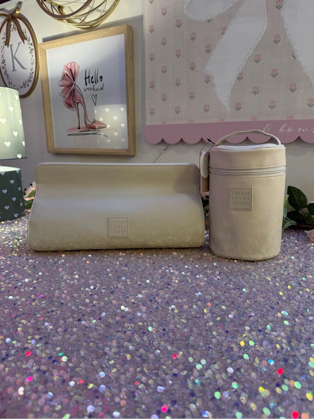 NWT Tender Love + Carry Bag Set in Beige - Toiletry/Cosmetic Bag and Travel Tube
